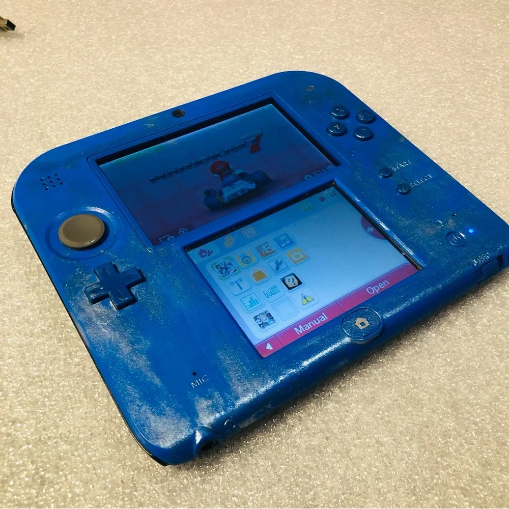 Nintendo 2DS 3DS Handheld System Blue Tested w/ Installed Mario Kart 7 & 8 Games